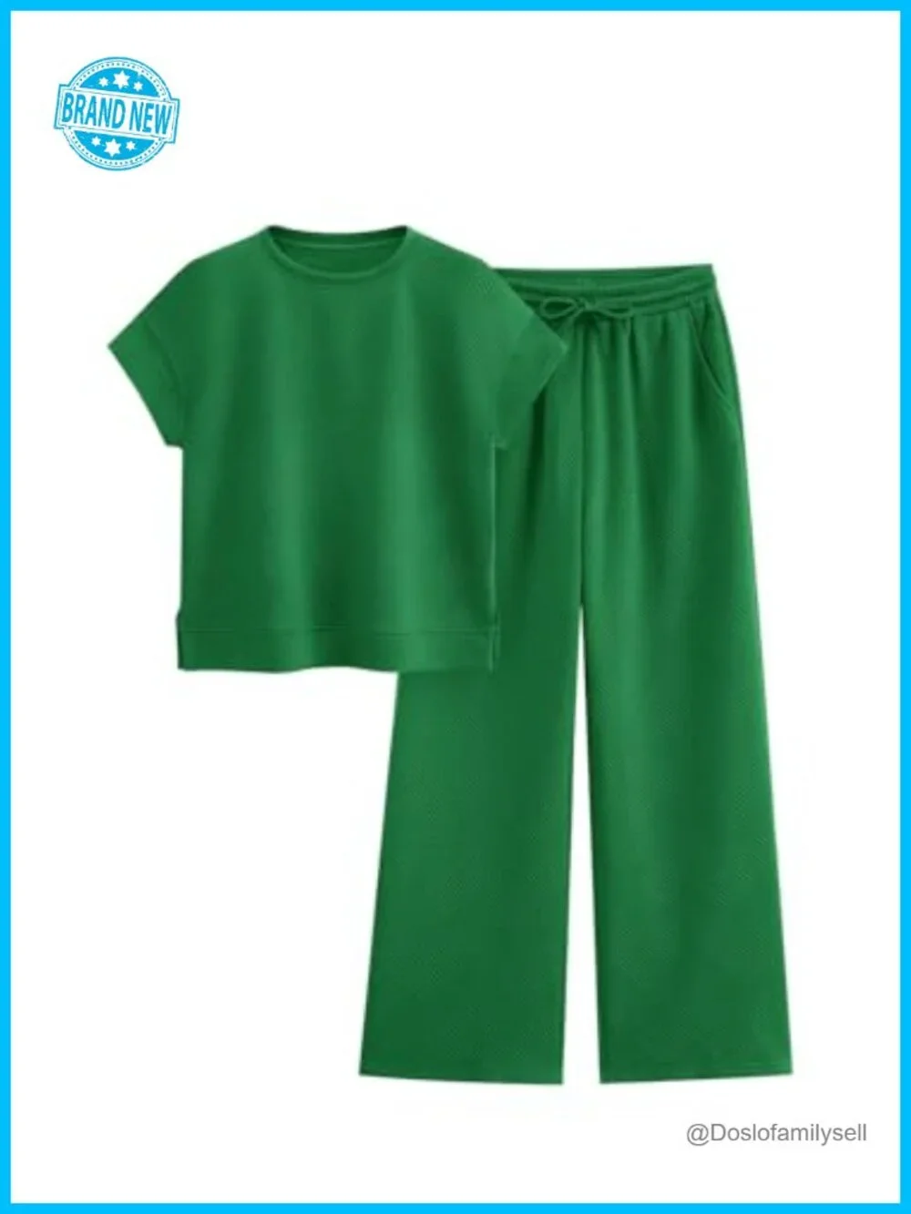 Women's 2 Piece Lounge Set Short Sleeve Top Drawstring Wide Leg Pants with